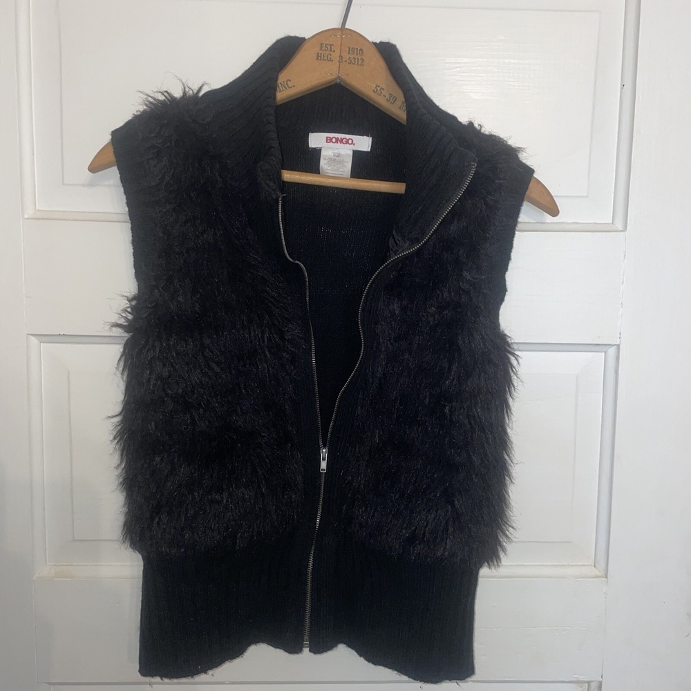 Black Faux Fur Zip up Vest Bongo Medium‎